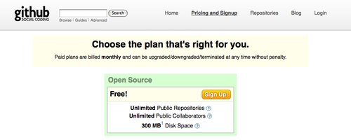 Figure 4-2. La page des différents plans de GitHub.