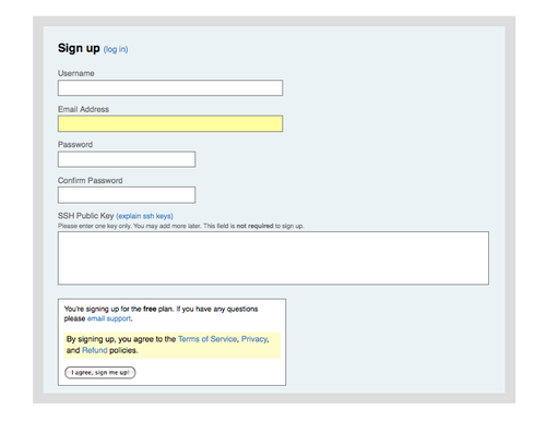 Figure 4-3. La page d'enregistrement de GitHub