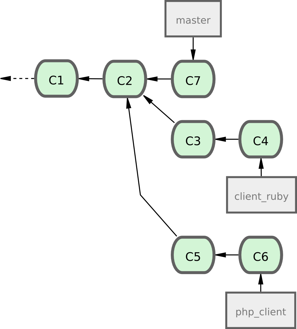 Figure 5-19. Historique avec quelques branches thématiques.